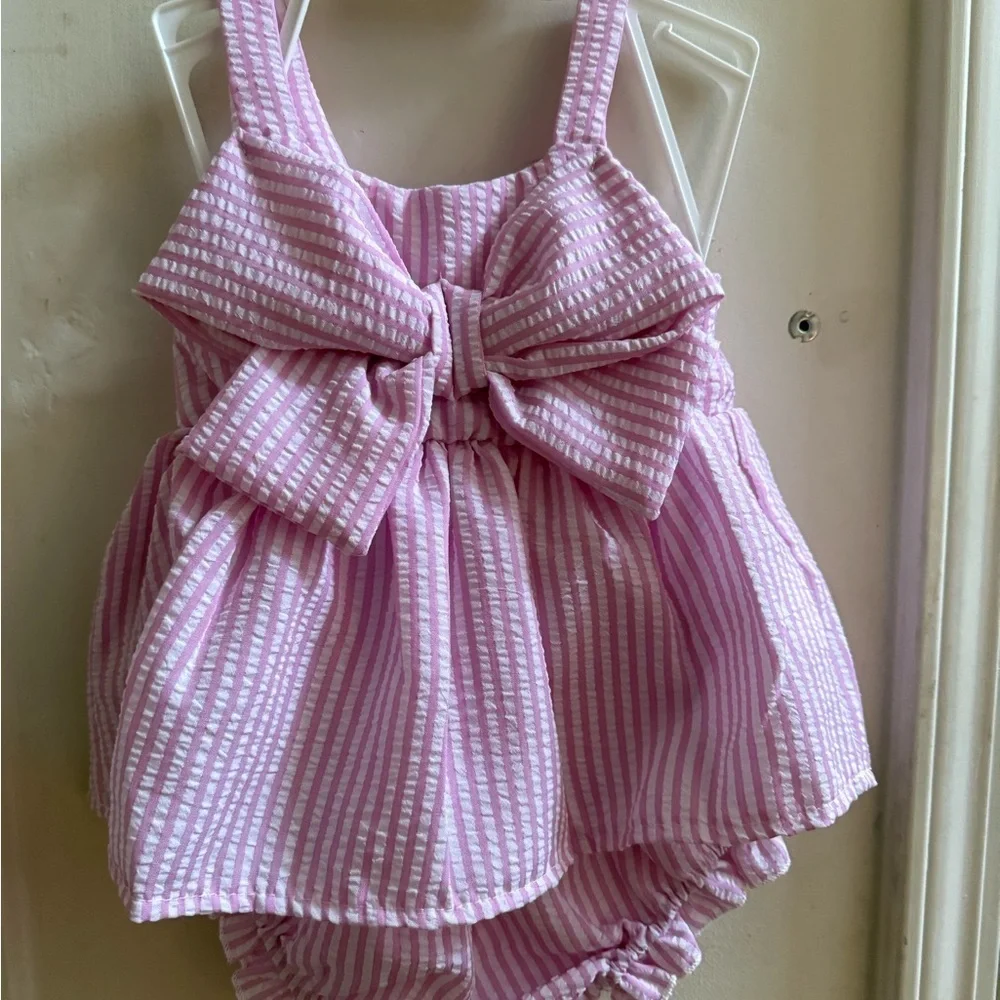New Seersucker Bow Diaper Set